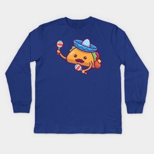 Sombrero Hat Mustache Taco Playing Maracas Cartoon Kids Long Sleeve T-Shirt